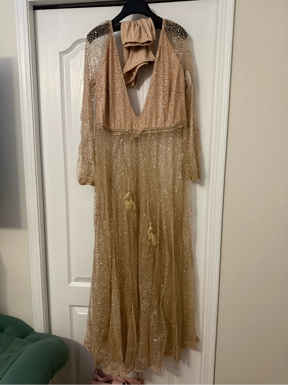 White Fox Boutique Gold Sequin Maxi Dress
